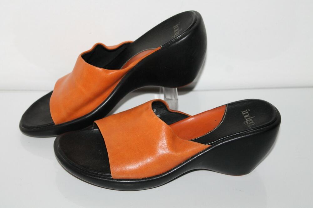 Indigo Leather Slide Sandals, Women’s 7, Orange, Casual, Slip On